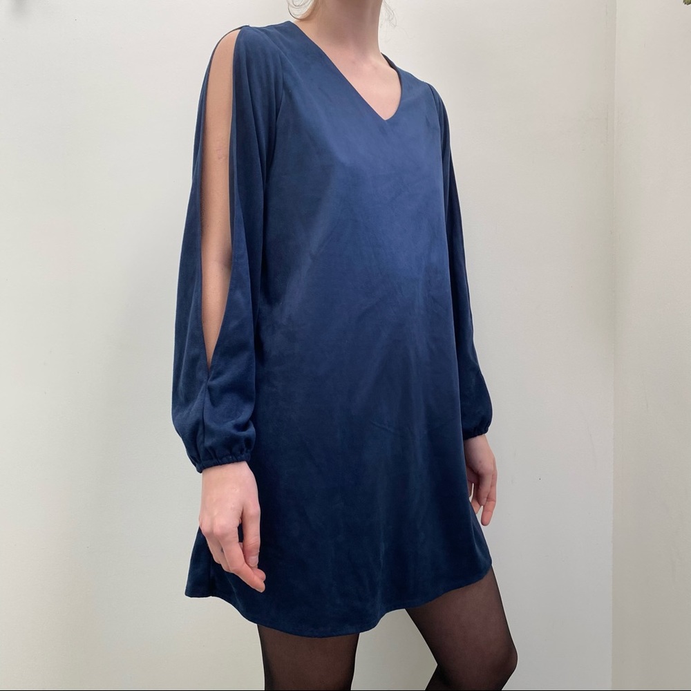 Navy Cato Faux Suede Dress - Size Small (EUC) - Picture 2 of 3